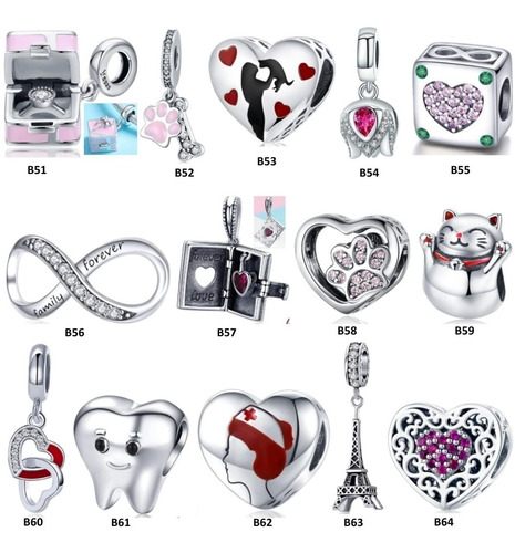 Kit 5 Berloques Prata 925 Original Para Pandora & Vivara