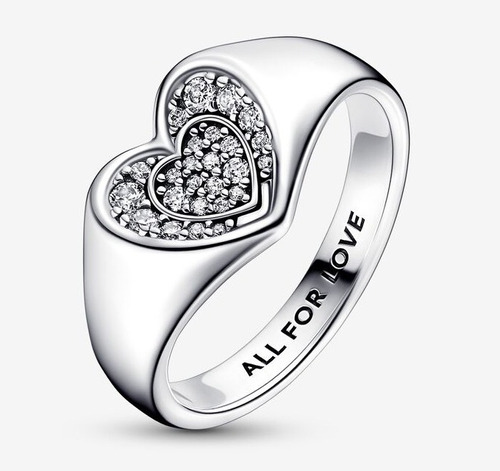 Anillo Sello De Corazon Radiante Pavé. Pandora Original 