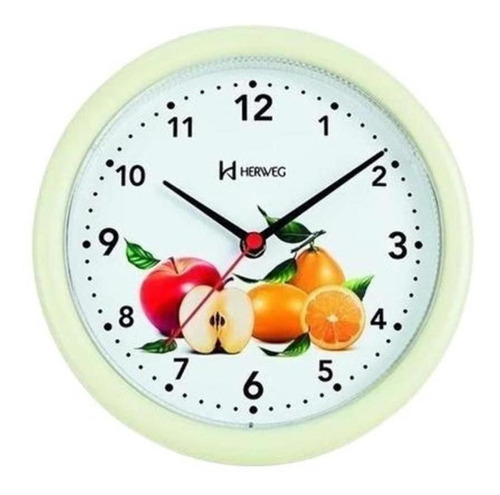 Relógio Parede Cozinha 22cm Redondo Frutas Herweg 