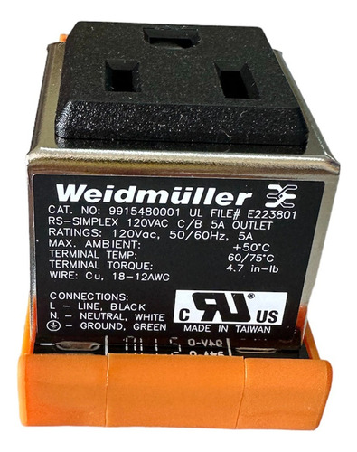 9915480001 Weidmuller Tomacorriente Riel Din 5 A 120vac