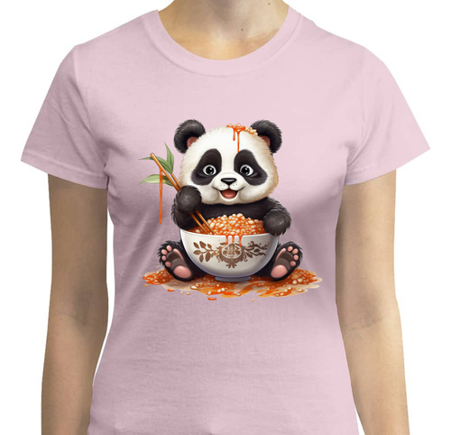 Playera Para Mujer Oso Panda Kawai Comiendo Ramen