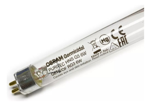 Tubo Desinfeccion Esterlizacion Uv 6w 22.6 Cms G6t5/of Osram