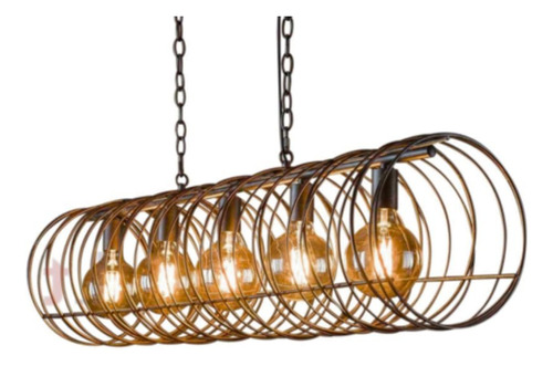 Colgante Berlin Cilindro Metal N128 5 Luces Oxido Industrial