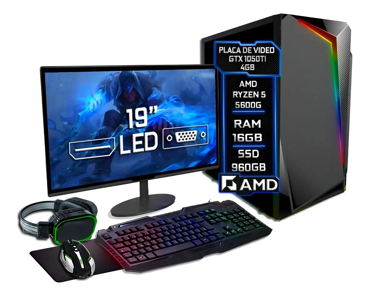 Pc Gamer Completo Ryzen 5 5600g 16gb Gtx 1050ti