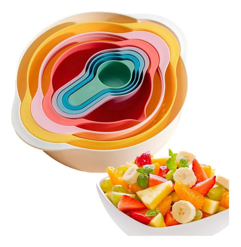 Cuencos Anidables Con Tazas Medidoras Colador De 8 Piezas