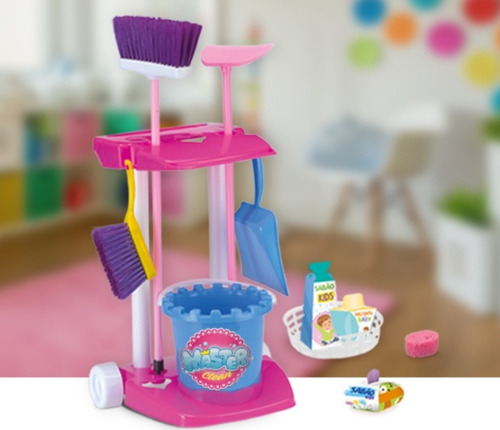 Imagem 3 de 9 de Kit Vassourinha De Limpeza Infantil Vassoura Pa Rodo+ Brinde