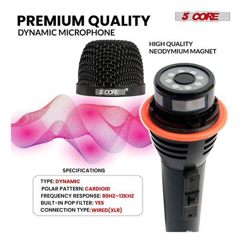 Micrófono De Mano 5 Core Cardioide Para Canto Con Cable Xlr 1 Pieza