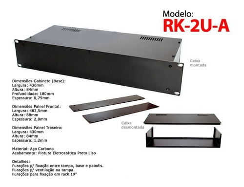 Imagem 2 de 3 de Gabinete 2u Caixa Metálica P/ Montagem Rack 19 430x80x180mm