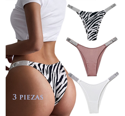 Tanga Lenceria Sexys Dama Con Pedrería 3piezas Bragas Moda