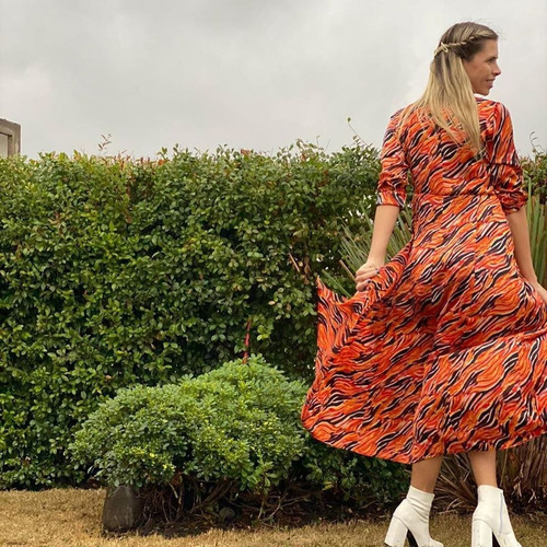 Vestido Camisero Con Botones Hasta El Piso Kimono