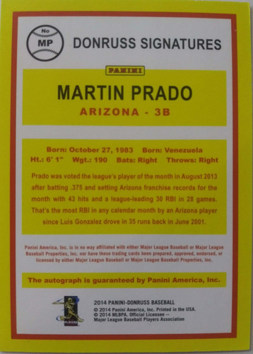 Martin Prado Signed Baseball Card