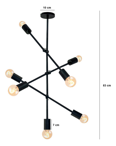Lampara Colgante Moderna Plafon Araña Techo 7 Luces Apto E27 Estructura Negro