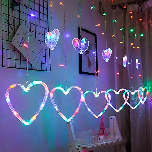 Cascata Coração 138 Led 8 Funções Decoração Colorido 220v