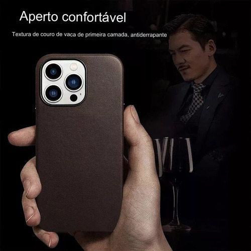 Sun Capa Magsafe Para iPhone 13 Normal Luxuosa Couro Genuíno