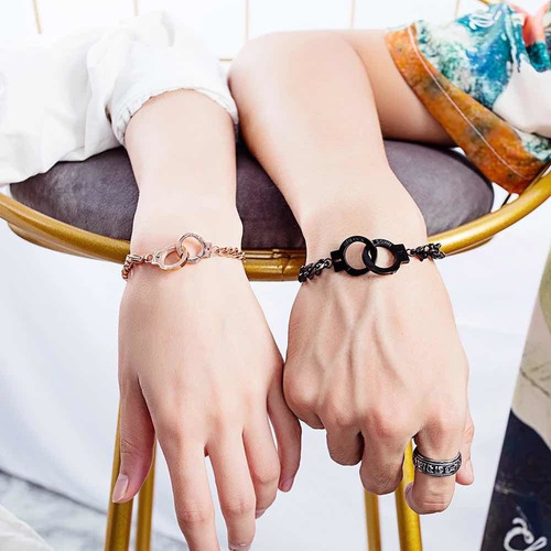 Imagen 1 de 2 de Pulsera Acero Hombre Esposas Negra