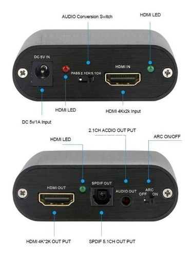 Extrator De Audio 5.1 Arc Hdmi 2.0 Hdr Toslink Spdif Optico