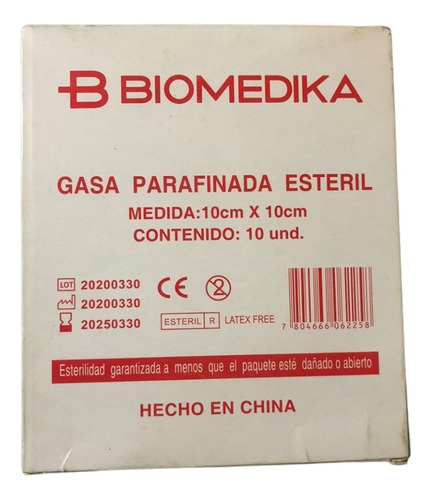 Gasa Parafinada Esteril 10x10 Caja  10 Und  Biomedika