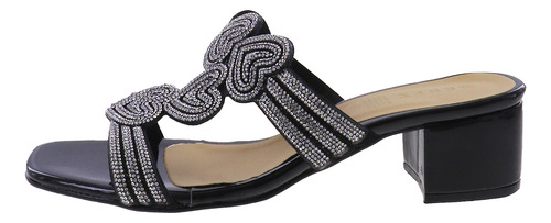 Sandalias De Tacón Slip On De Vestir Mujer Moda Brillos Elo