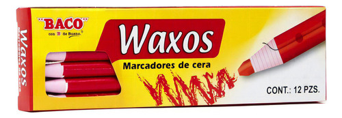 Caja 12 Marcadores Lapiz Cera Suave Baco Waxos Color Color Rojo