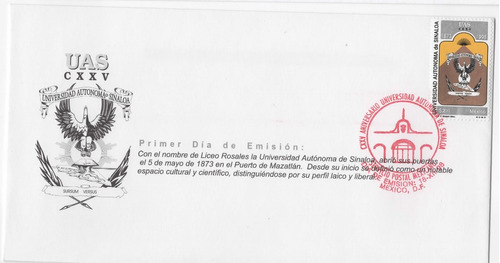 Universidad De Sinaloa Sobre Primer Día Emisión 1998