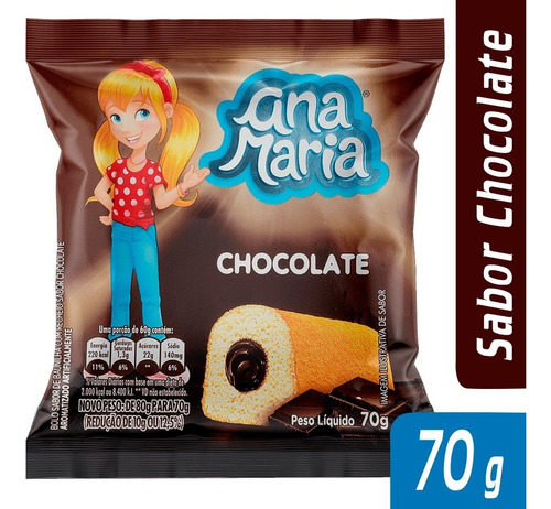 Bolo Ana Maria Recheio De Chocolate Em Pacote 70g