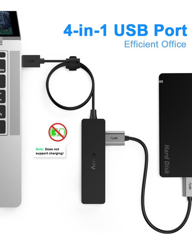 Divisor Hub Usb 3.0 Con Cable De Extensión Y 4 Pies De Largo