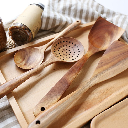 Cuchara De Teca De Cocina, Espátula De Madera, Utensilios Ec