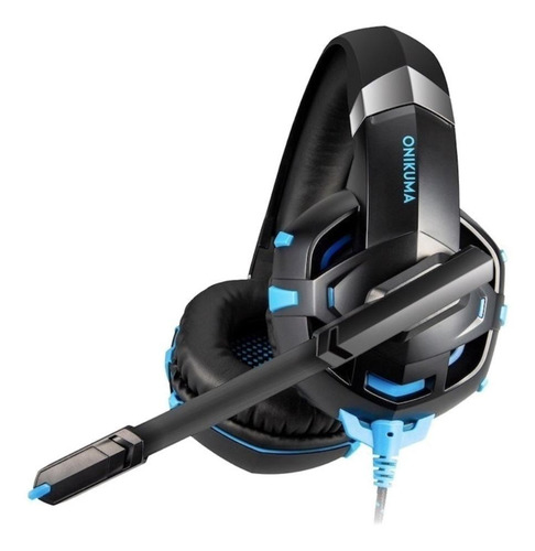 Imagen 3 de 3 de Audífonos gamer Onikuma K2 Pro negro y azul con luz LED