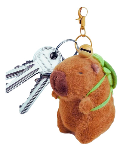 Chaveiro Pelúcia Capivara Filó Com Mochilinha De Tartaruga Cor Marrom