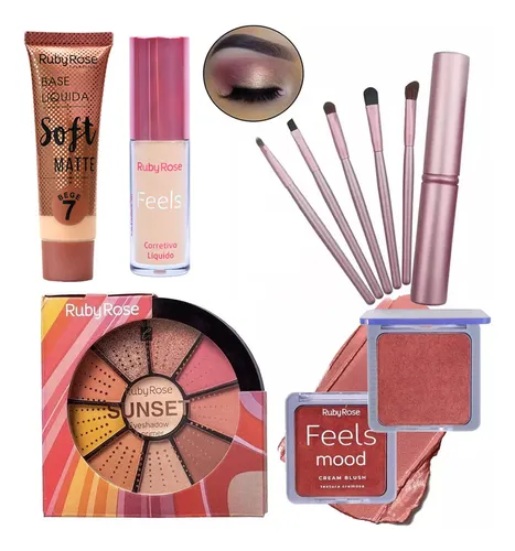 Combo Ruby Rose Ideal Regalo Base Brochas Corrector Rubor