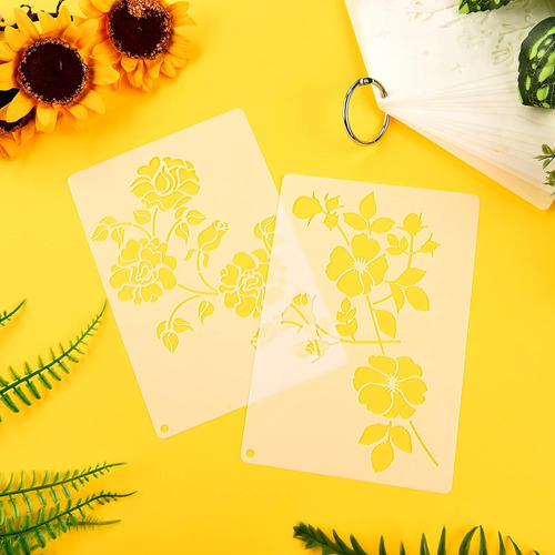 Juego De Plantillas Con Flores, Reutilizables, Para Bricolaj