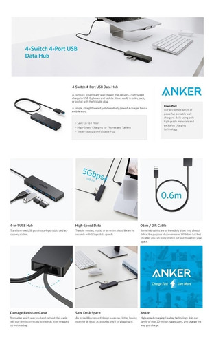 Imagen 3 de 8 de Hub Anker Usb Zapatilla 4 Puertos Usb 3.0 Sevengamer