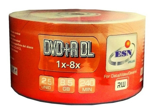 Pack 25 Unidades Dvd+rdl Esn Doble Capa Estampado Logo 8x
