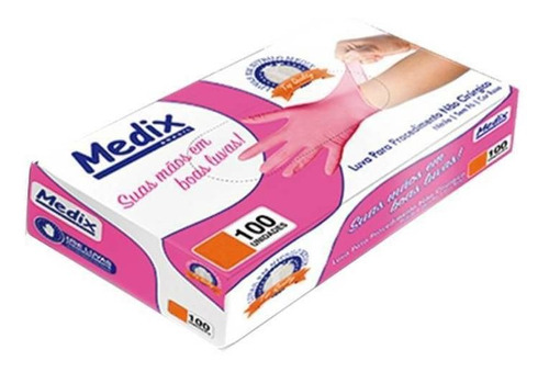 Luvas descartáveis antiderrapantes Medix Procedimento cor rosa tamanho  M de nitrilo x 100 unidades 