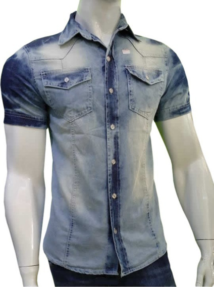 camisa jeans manchada masculina