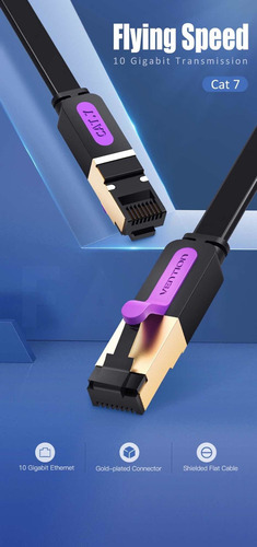 1,5 Mts. Cat7 10gbps. Cable Red Lan Rj45 Plano/flat. Vention