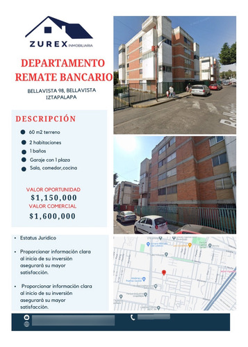 Oportunidad Departamento En Remate Bellavista Iztapalapa 