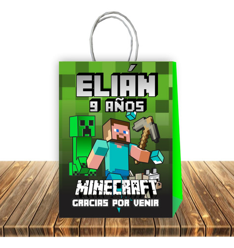 Bolsas Dulces Personalizadas Minecraf Cumpleaños 10 Unidades