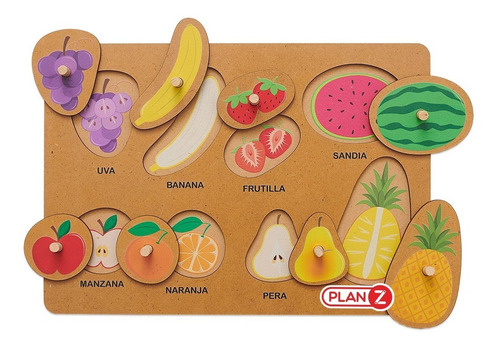 Juego Encastre Madera Con Agarre Didácticos Infantil Niños Color Frutas