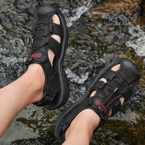 Sandalias De Hombre De Buena Piel Con Diapositivas