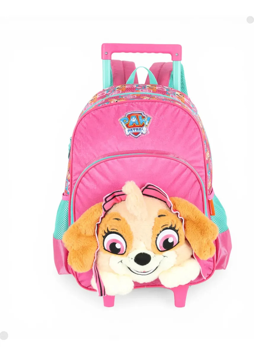 Mochila Com Rodinha Escola Patrulha Canina Pelúcia Já Rosa Skye