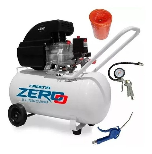 Kit Compresor de aire eléctrico portátil Cadena Zero ZECO50K monofásico 50L 2.5hp 220V blanco + Manguera + 2 Pistolas
