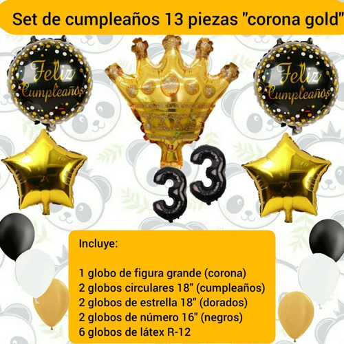 Set De 13 Globos Para Decoración Cumpleaños Coronas Grandes