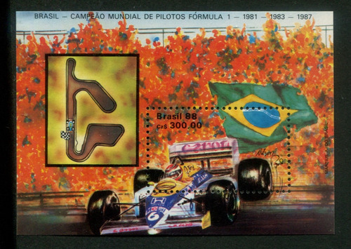 Selo Bloco Brasil 1988 - Campeão Mundial Formula 1 Piquet