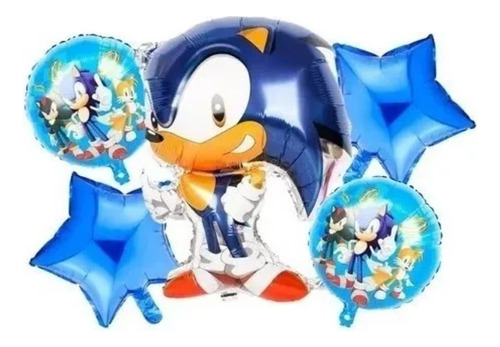 Kit Globos Decoracion Sonic Video Juego Estrella Azul