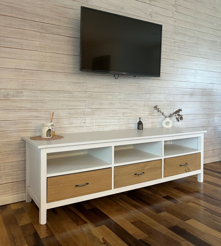 Mesa Rack De Tv Madera Pintada Con Cajones Y Estantes Marrón