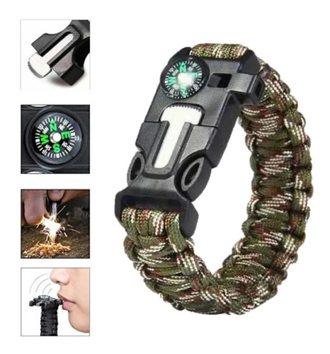 Pulseira Paracord Bracelete Pederneira E Apito Sobrevivência