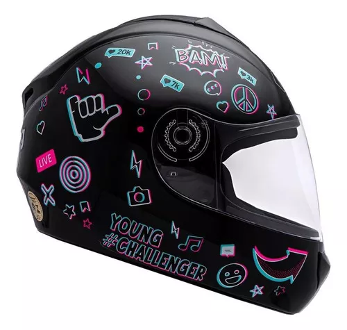 Capacete Moto Infantil Criança Fly Young Live Cor Preto Brilhante Tamanho  Do Capacete 52