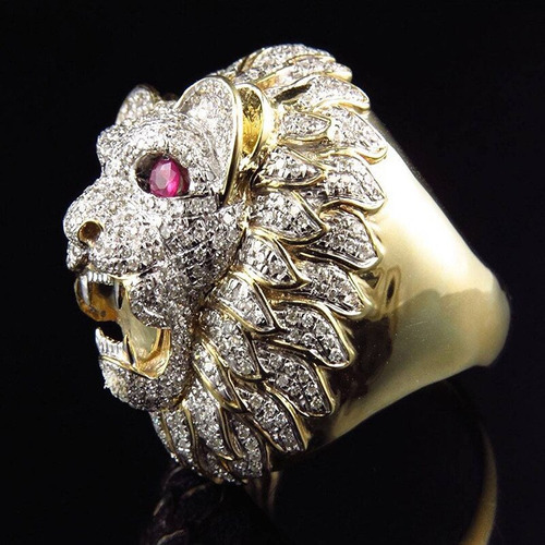 Anillo Para Hombre Con Cabeza De León Dorado Estilo Dominant