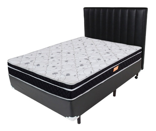 Cama Box Colchão Casal 138cm Molas Verticoil + Cabeceira Cor Preto